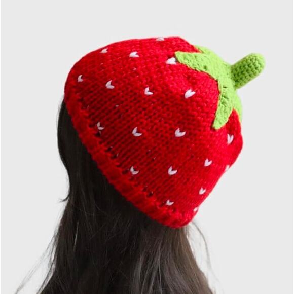 Beanie Girls Strawberry Crochet Beanies Hat Grunge Emo Slouchy Knitted Hats - Picture 2 of 9